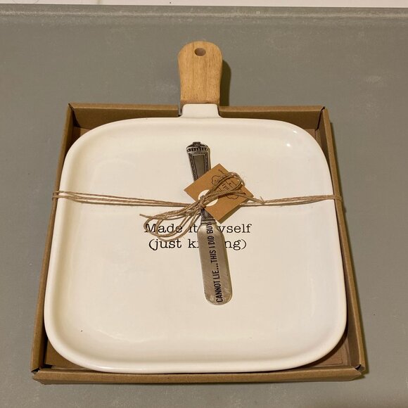 Mudpie Gift Cheese Set Decorative Ceramic Serving Board 8'' x 8'' New with Tag - Picture 1 of 5